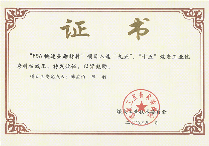 2005年1月FSA快速壘砌材料獲“九五、十五”科技成果獎.jpg